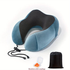 Memory Foam Travel Pillow Soft Velvet Cover Neck Support Earplugs Storage Bag
