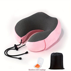 Memory Foam Travel Pillow Soft Velvet Cover Neck Support Earplugs Storage Bag