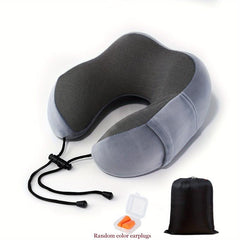 Memory Foam Travel Pillow Soft Velvet Cover Neck Support Earplugs Storage Bag