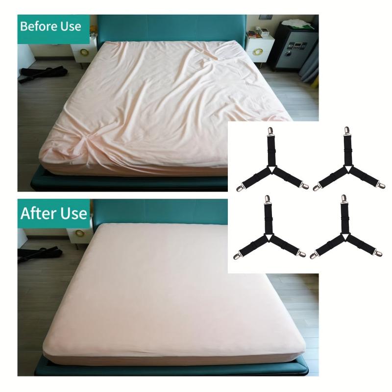 4pcs Triangle Bed Sheet Clip Anti-slip Fastener Mattress Elastic Rope