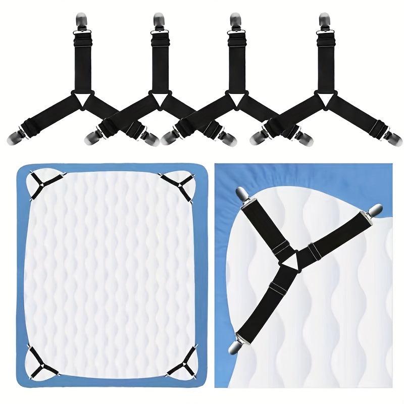 4pcs Triangle Bed Sheet Clip Anti-slip Fastener Mattress Elastic Rope