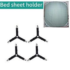 4pcs Triangle Bed Sheet Clip Anti-slip Fastener Mattress Elastic Rope