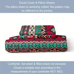 Boho Bedding Set Geometric Ethnic Red Duvet Cover 2 Pillowcases