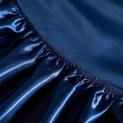 Navy Satin Fitted Sheet Dust Proof Soft Comfortable Mattress Protector