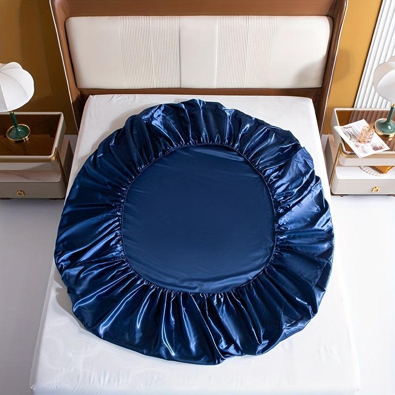 Navy Satin Fitted Sheet Dust Proof Soft Comfortable Mattress Protector