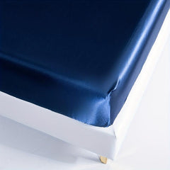 Navy Satin Fitted Sheet Dust Proof Soft Comfortable Mattress Protector
