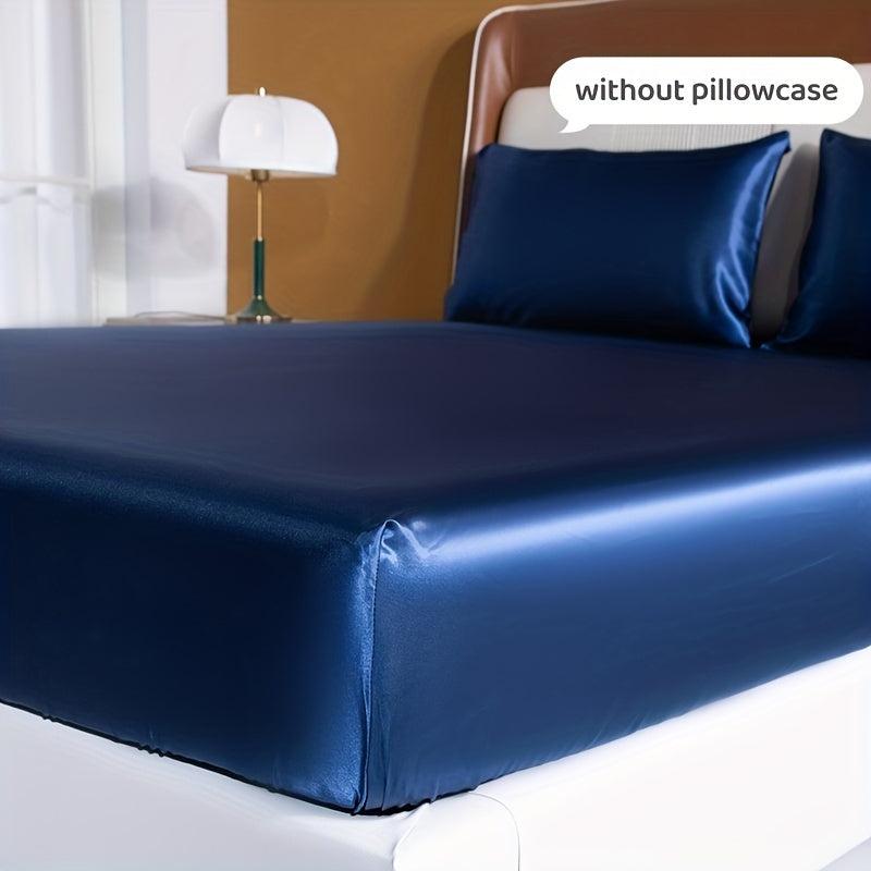Navy Satin Fitted Sheet Dust Proof Soft Comfortable Mattress Protector