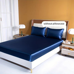 Navy Satin Fitted Sheet Dust Proof Soft Comfortable Mattress Protector
