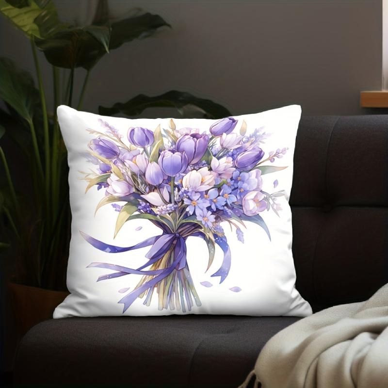 Purple Bouquet Pattern Pillowcase for Sofas and Chairs