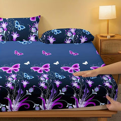 Soft Butterfly Floral Print Fitted Sheet - Deep Pocket Bed Sheet