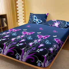 Soft Butterfly Floral Print Fitted Sheet - Deep Pocket Bed Sheet