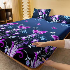 Soft Butterfly Floral Print Fitted Sheet - Deep Pocket Bed Sheet