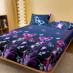 Soft Butterfly Floral Print Fitted Sheet - Deep Pocket Bed Sheet