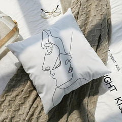 Nordic Style Line Face Printed Pillow for Sofa Bedroom Living Room
