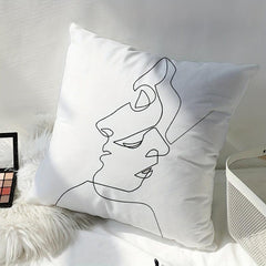 Nordic Style Line Face Printed Pillow for Sofa Bedroom Living Room