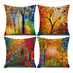 Geometric Tree Painting Cushion Cover - Set of 4