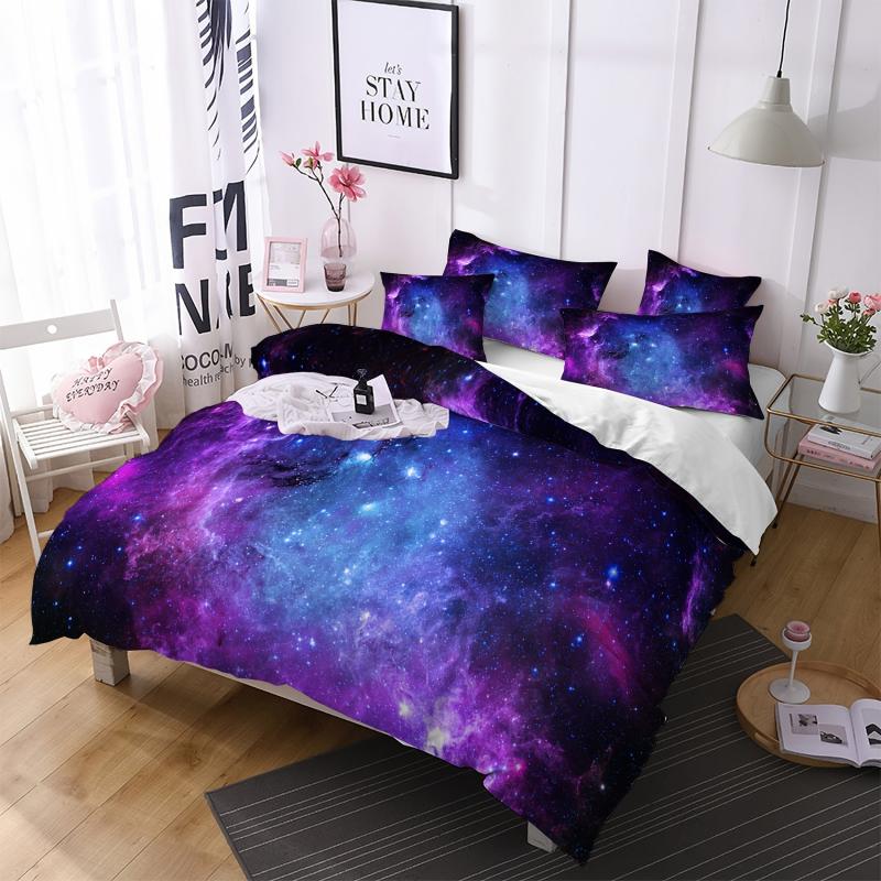 Galaxy Outer Space Themed Bedding Set Soft Comfortable Duvet Cover 3pcs