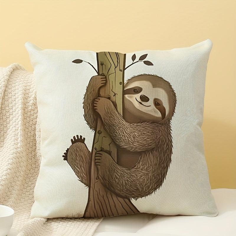 Cartoon Animal Tree Climbing Linen Pillowcase