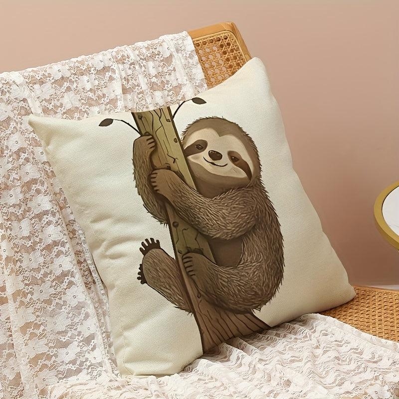 Cartoon Animal Tree Climbing Linen Pillowcase