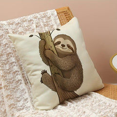 Cartoon Animal Tree Climbing Linen Pillowcase