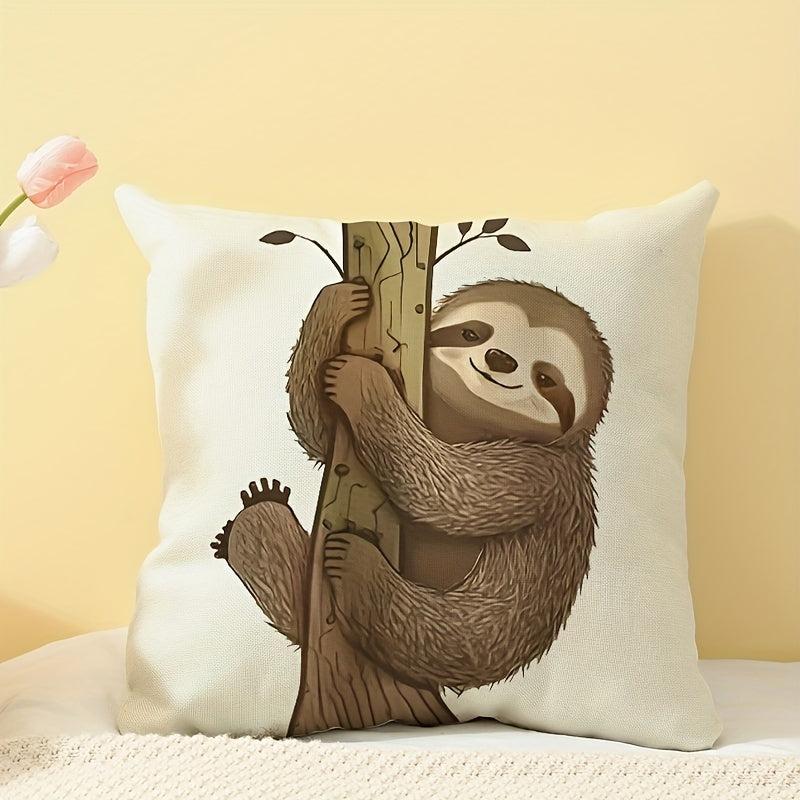 Cartoon Animal Tree Climbing Linen Pillowcase