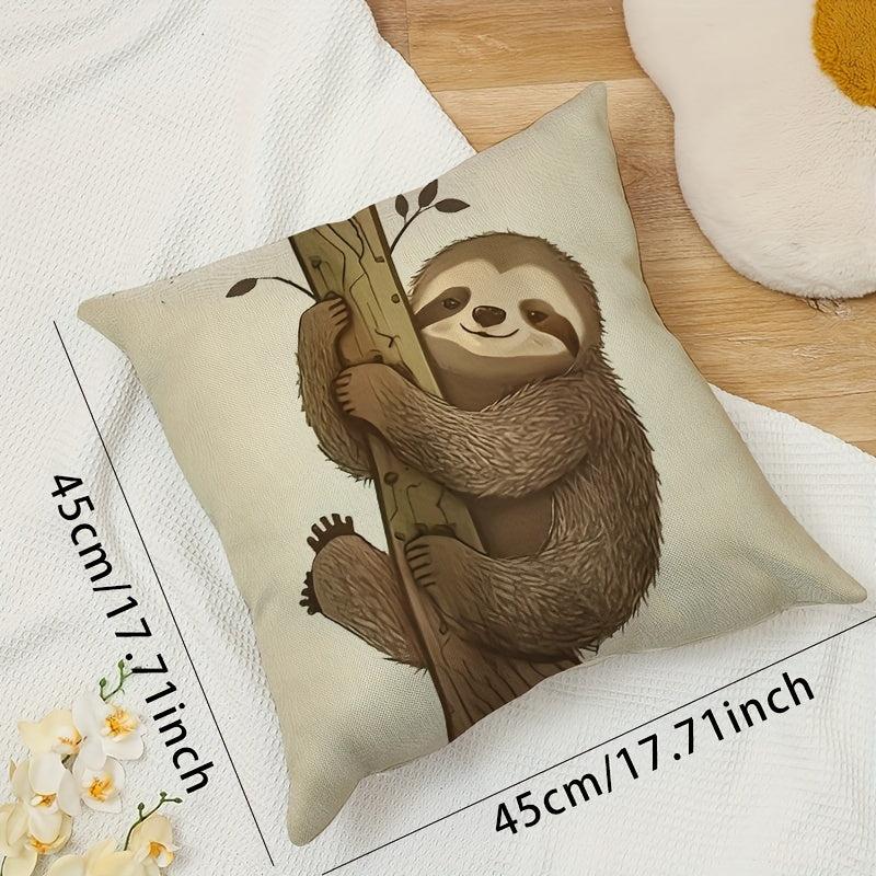 Cartoon Animal Tree Climbing Linen Pillowcase