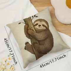 Cartoon Animal Tree Climbing Linen Pillowcase