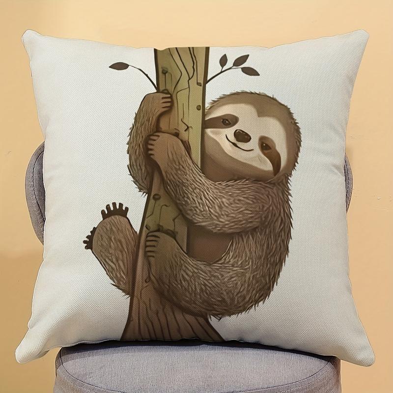 Cartoon Animal Tree Climbing Linen Pillowcase