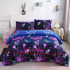 3pc Flower Butterfly Duvet Cover Set Soft Comfortable Breathable