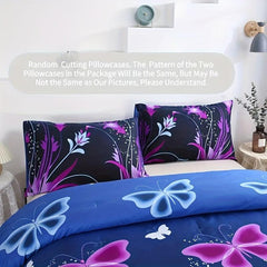 3pc Flower Butterfly Duvet Cover Set Soft Comfortable Breathable