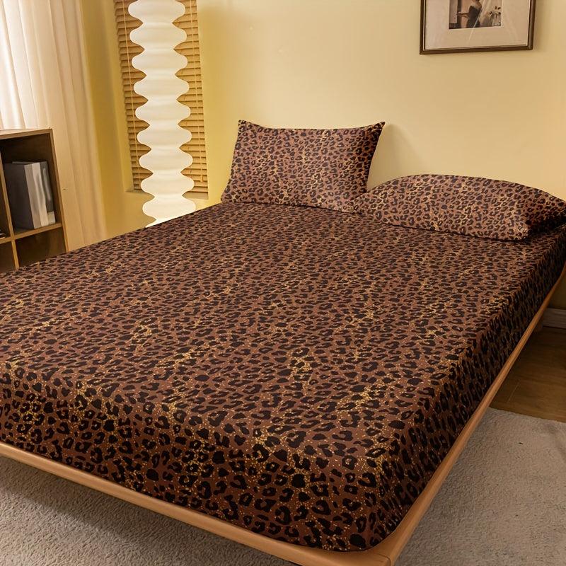 Leopard Pattern Printed Fitted Sheet Soft Comfortable Breathable Bedding