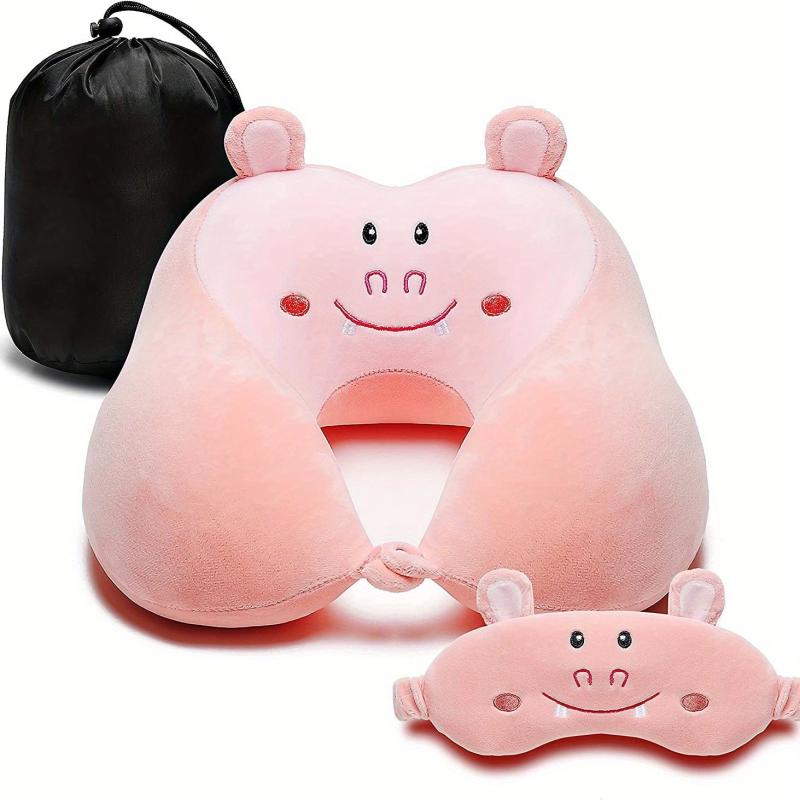 Animal U Shaped Memory Foam Neck Pillow Set with Eye Mask - Travel Kit