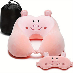 Animal U Shaped Memory Foam Neck Pillow Set with Eye Mask - Travel Kit