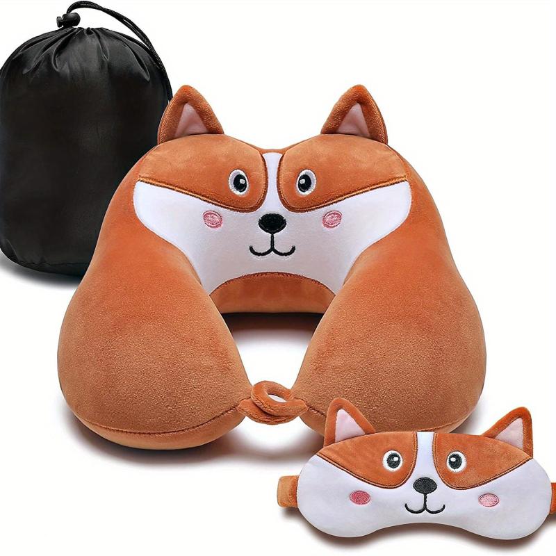 Animal U Shaped Memory Foam Neck Pillow Set with Eye Mask - Travel Kit