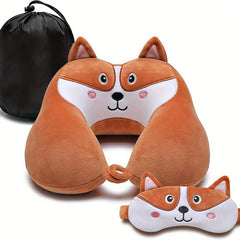 Animal U Shaped Memory Foam Neck Pillow Set with Eye Mask - Travel Kit