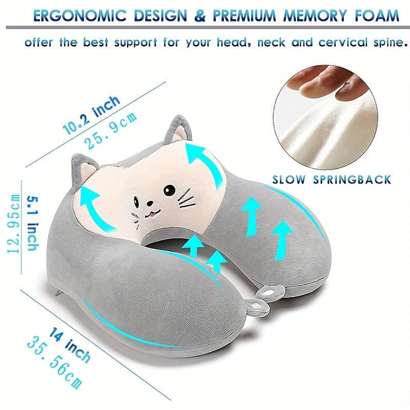 Animal U Shaped Memory Foam Neck Pillow Set with Eye Mask - Travel Kit
