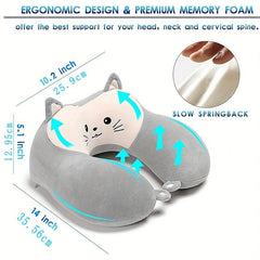 Animal U Shaped Memory Foam Neck Pillow Set with Eye Mask - Travel Kit
