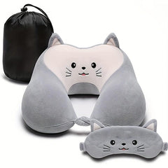 Animal U Shaped Memory Foam Neck Pillow Set with Eye Mask - Travel Kit