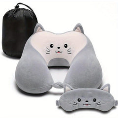 Animal U Shaped Memory Foam Neck Pillow Set with Eye Mask - Travel Kit