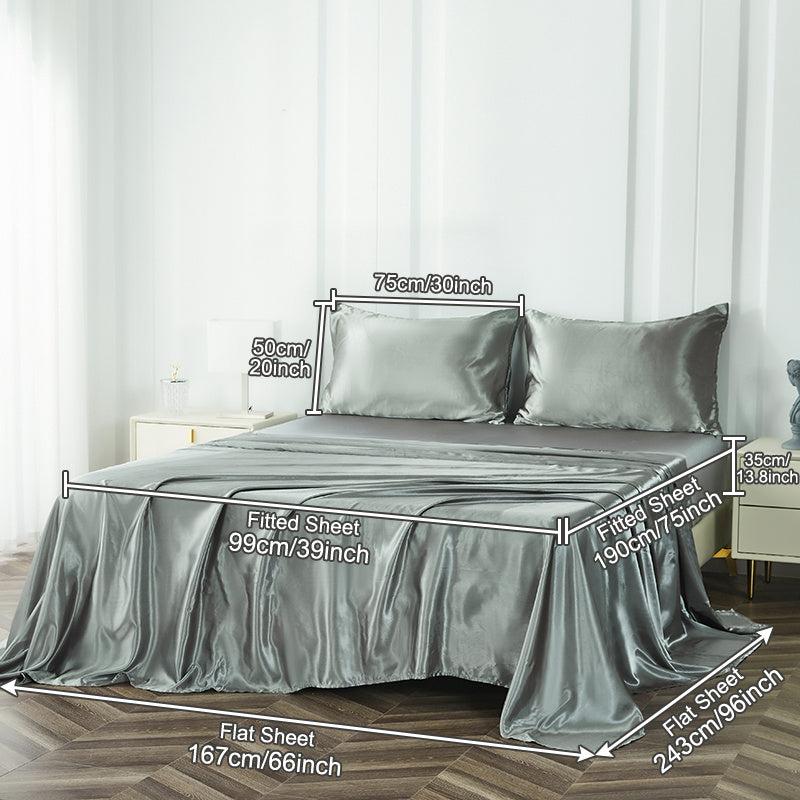 4pcs Soft Satin Fitted Sheet Set All Seasons Bedroom Guest Hotel Decor