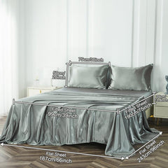4pcs Soft Satin Fitted Sheet Set All Seasons Bedroom Guest Hotel Decor