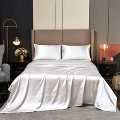 4pcs Soft Satin Fitted Sheet Set All Seasons Bedroom Guest Hotel Decor