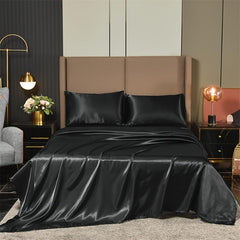 4pcs Soft Satin Fitted Sheet Set All Seasons Bedroom Guest Hotel Decor