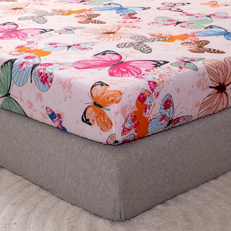 Butterfly Print Microfiber Fitted Sheet Deep Pocket for Bedroom and Guest Room