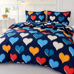 Colorful Love Print Duvet Cover Set, Soft Bedding Gift, 3pcs
