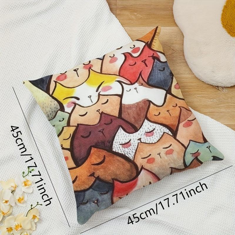 Cartoon Kitten Square Cushion Cover - Home Decor Pillowcase