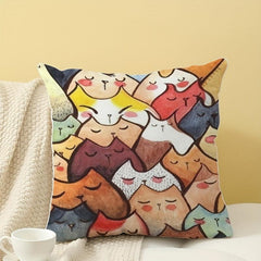 Cartoon Kitten Square Cushion Cover - Home Decor Pillowcase
