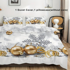 3pcs Christmas Print Duvet Cover Set with Santa Claus, Reindeer, and Snowman