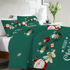 3pcs Christmas Print Duvet Cover Set with Santa Claus, Reindeer, and Snowman