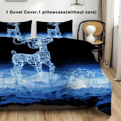 3pcs Christmas Print Duvet Cover Set with Santa Claus, Reindeer, and Snowman